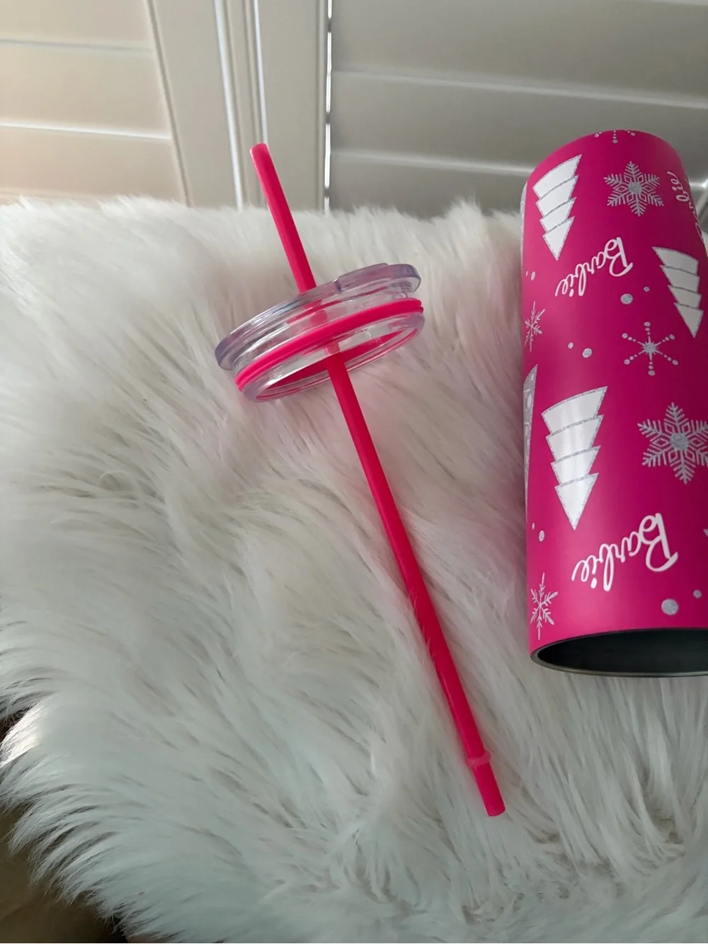 Barbie Hot Pink Holiday Tumbler with Silver Tree Accents